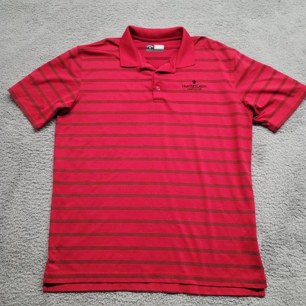 Callaway Shirt Mens Large Red Striped Logo Polo Golf Opti Dri Preppy Casual